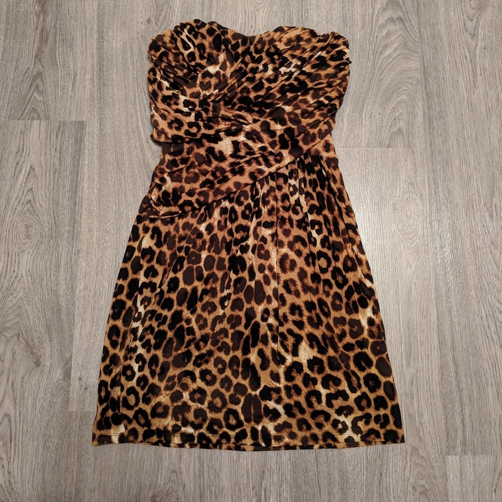 Express Leopard Strapless Cocktail Dress